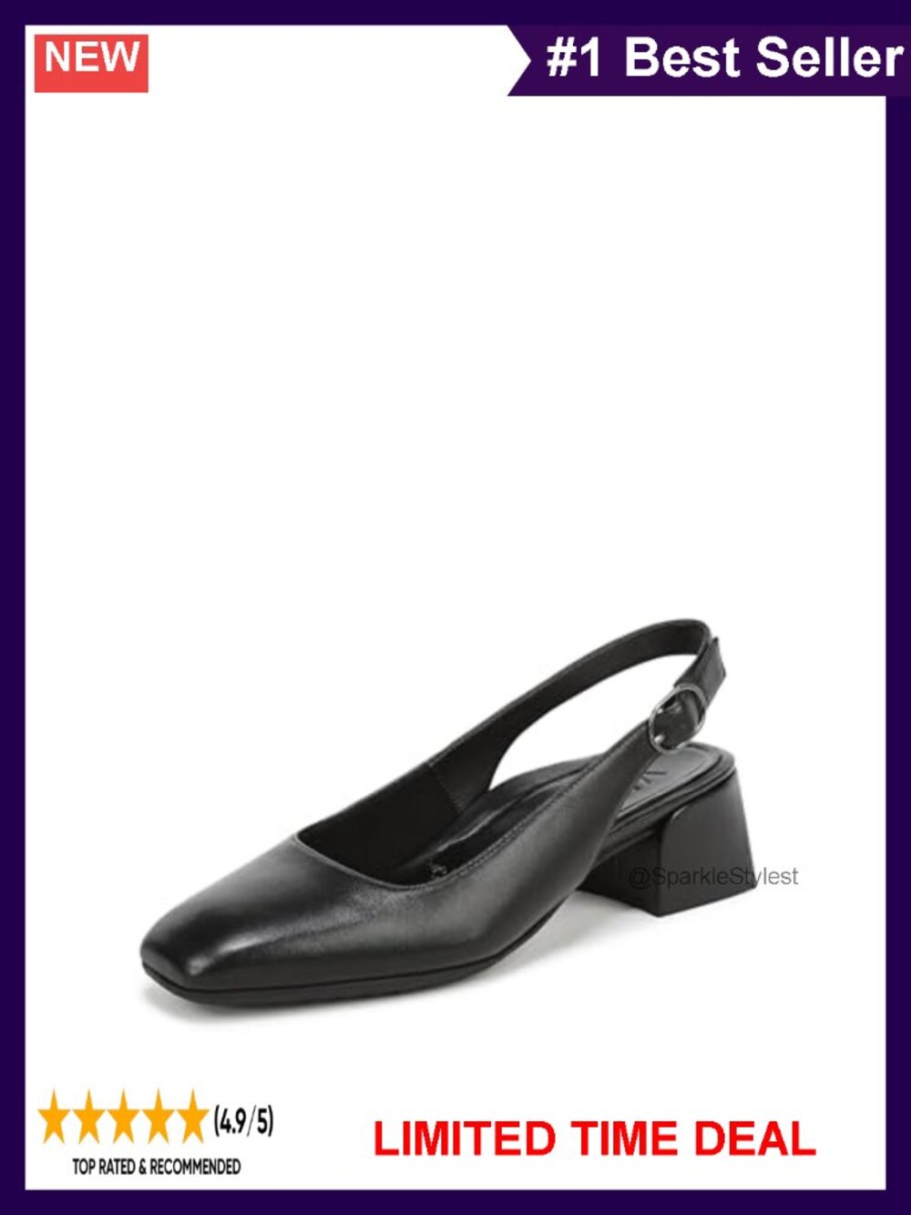 Slingback Block Heel Leather Buckle Pump Cushioned Arch Support